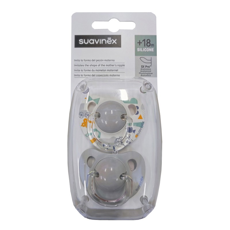 SUAVINEX Pacifier Anatomical Silicone Teat +18 Months x2 (Gray)