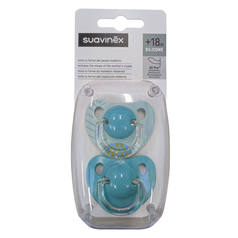 Chupeta SUAVINEX Tetina Anatômica de Silicone +18 Meses x2 (Azul)