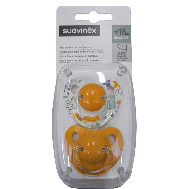 Chupeta SUAVINEX Tetina Anatômica de Silicone +18 Meses x2 (Mostarda)