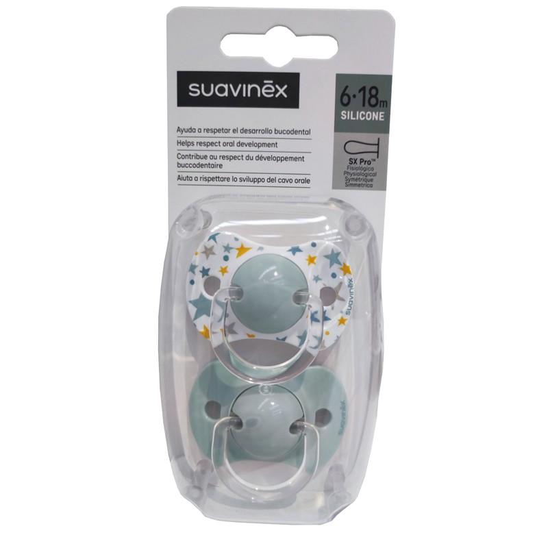 SUAVINEX Chupeta SX Pro Tetina Fisiológica de Silicone 6-18 Meses 2 Unidades (Estrelas-Azul) SUAVINEX Chupeta SX Pro Tetina Fisiológica de Silicone 6-18 Meses 2 Unidades (Estrelas-Azul)
