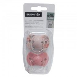 SUAVINEX SX Pro Schnuller, physiologischer Sauger aus Silikon, 6 – 18 Monate, 2 Einheiten (Spike Flower-Pink)