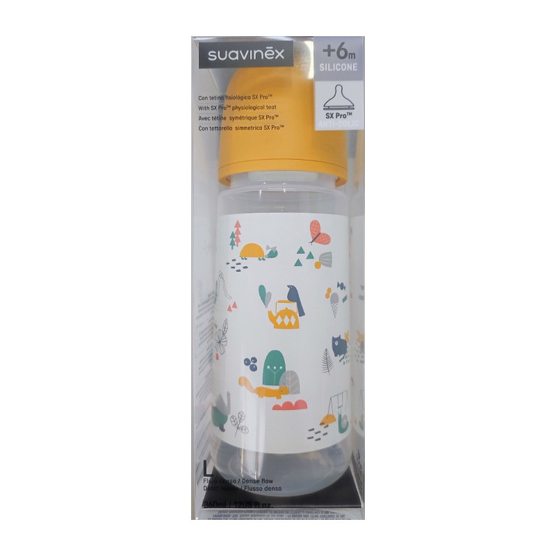 SUAVINEX Biberon 360 ml Tétine Physiologique SX Pro Débit Dense (L) - Jaune