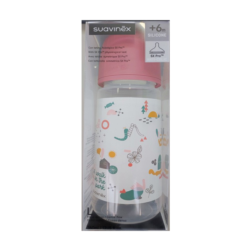 SUAVINEX Biberão 360ml Tetina Fisiológica SX Pro Dense Flow (L) -Rosa SUAVINEX Biberão 360ml Tetina Fisiológica SX Pro Dense Flow (L) -Rosa