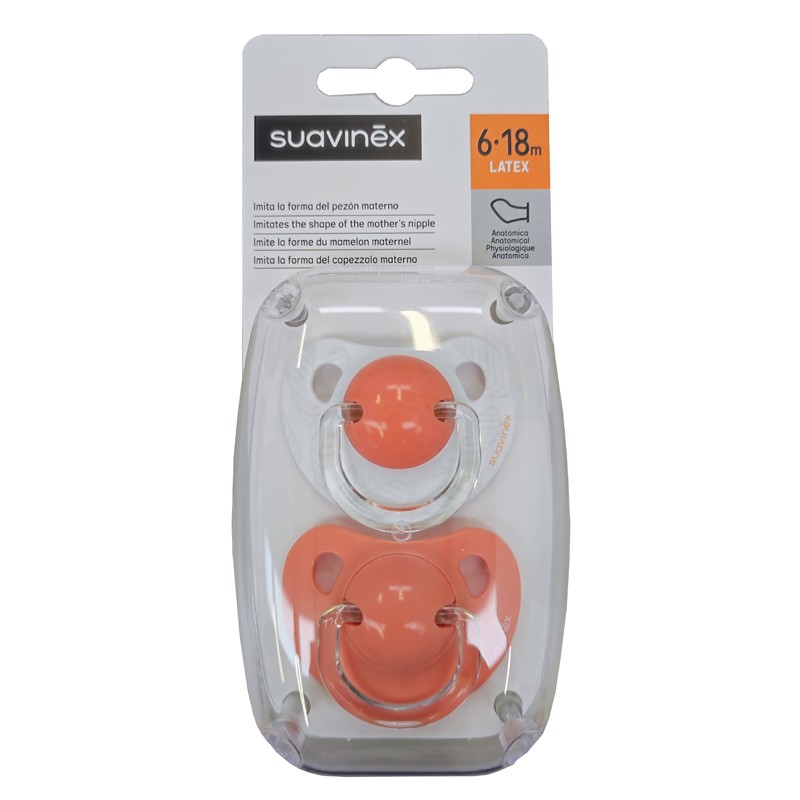 SUAVINEX Pacifier Anatomical Latex Teat 6-18M x2 (White and Pink)