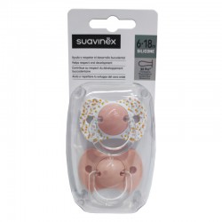 SUAVINEX SX Pro Schnuller, physiologischer Sauger aus Silikon, 6 – 18 Monate, 2 Einheiten (orange-rosa Punkte)