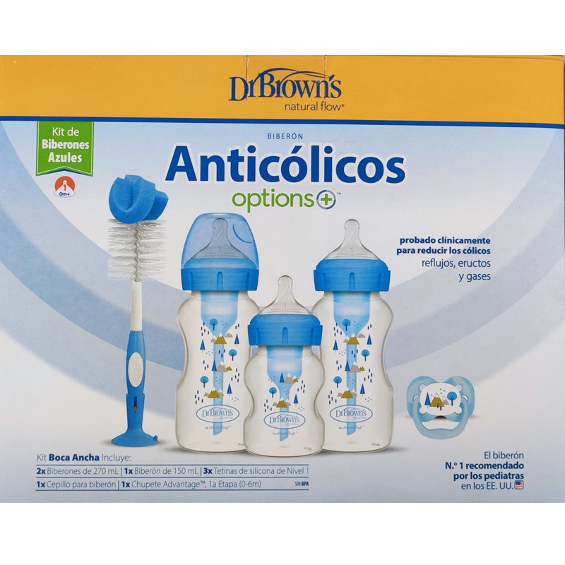 Kit de presente do Dr Brown opções de frascos anticólicas de boca larga + azul