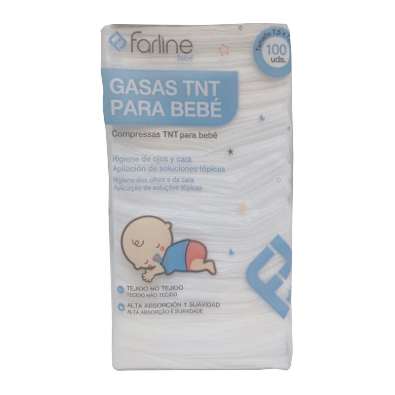 Farline Baby Gaze TNT 7,5cm x7,5 cm (100 unités) Extra douce et délicate