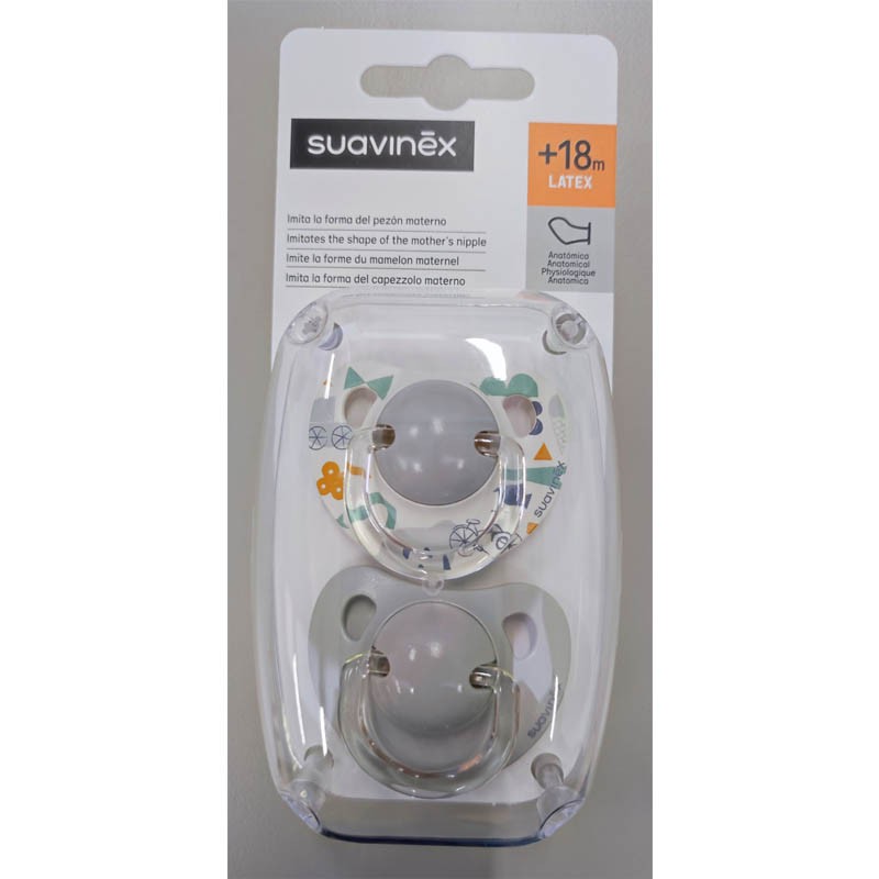 SUAVINEX Duplo Anatomical Latex Pacifier +18 months (Bike-Grey)