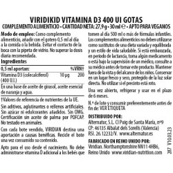 Viridian Viridikid Vitamina D3 Vegano 400 UI Gotas 30 ml