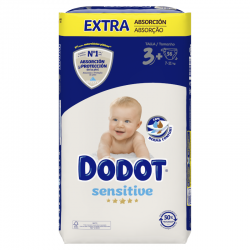 Dodot Sensitive Extra-Jumbo Pack Size 3 - 56 units.