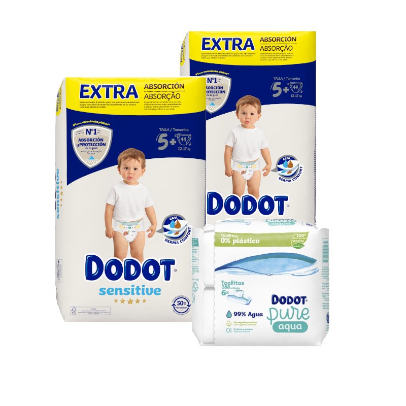 Buy Dodot Sensitive Extra Jumbo Pack Size 5+ 2x44 units + Aquapure Wipes 288 units Buy Dodot Sensitive Extra Jumbo Pack Size 5+ 2x44 units + Aquapure Wipes 288 units