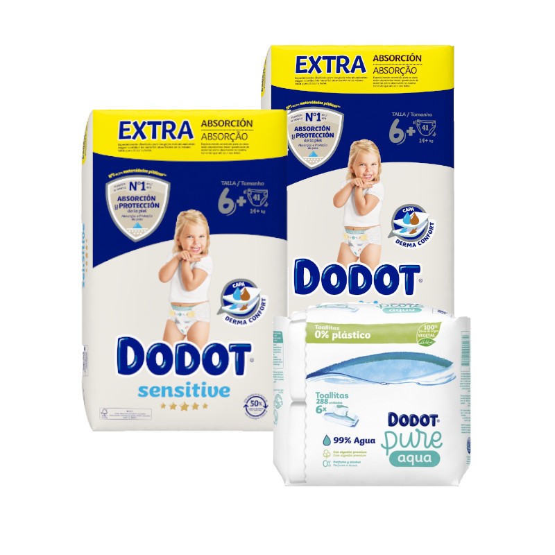 Dodot Sensitive Extra Jumbo Pack Size 6+ 2x41 units + Wipes 288 units【OFFER】