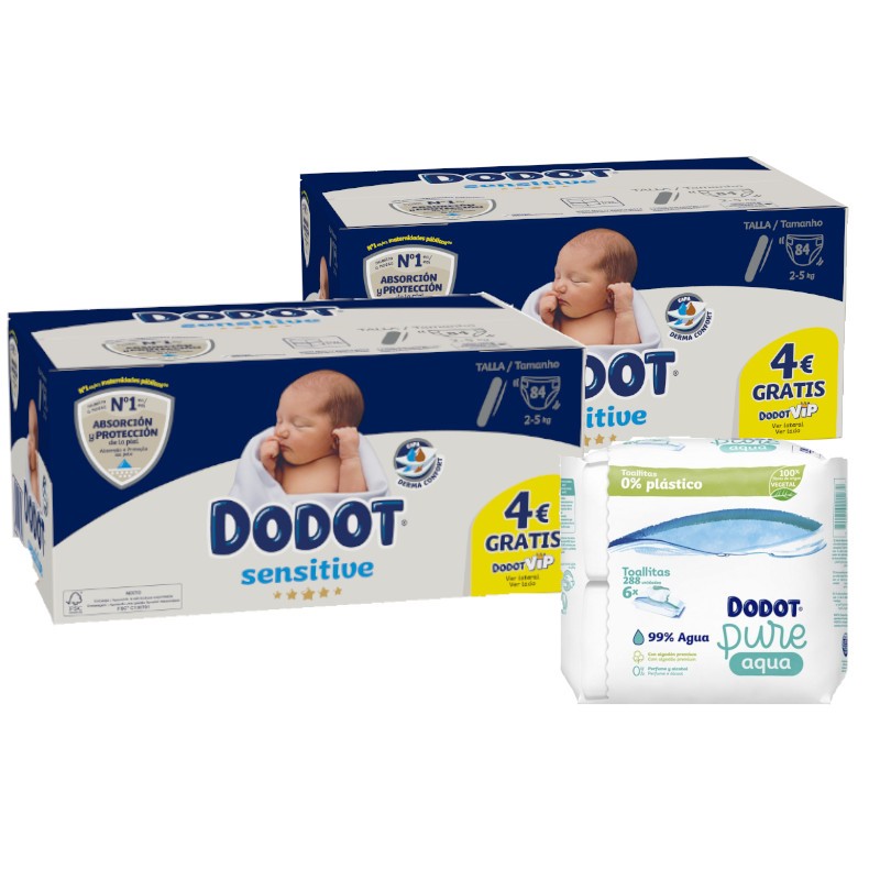 Pannolini neonato DODOT Sensitive Taglia 1 2x 80 unità + Salviette Aquapure 288 unità Pannolini neonato DODOT Sensitive Taglia 1 2x 80 unità + Salviette Aquapure 288 unità