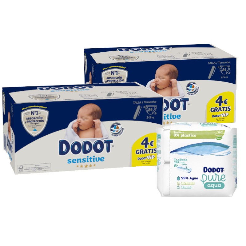 Dodot Sensitive Newborn Diapers Size 1 2x 80 units + Aquapure