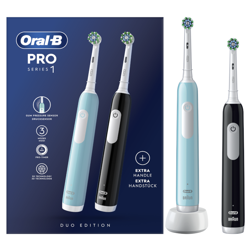 ORAL-B Pack Brosse à Dents Électrique Duplo PRO 1 noir + bleu