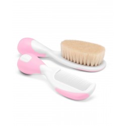 Escova e pente de cabelo natural rosa CHICCO
