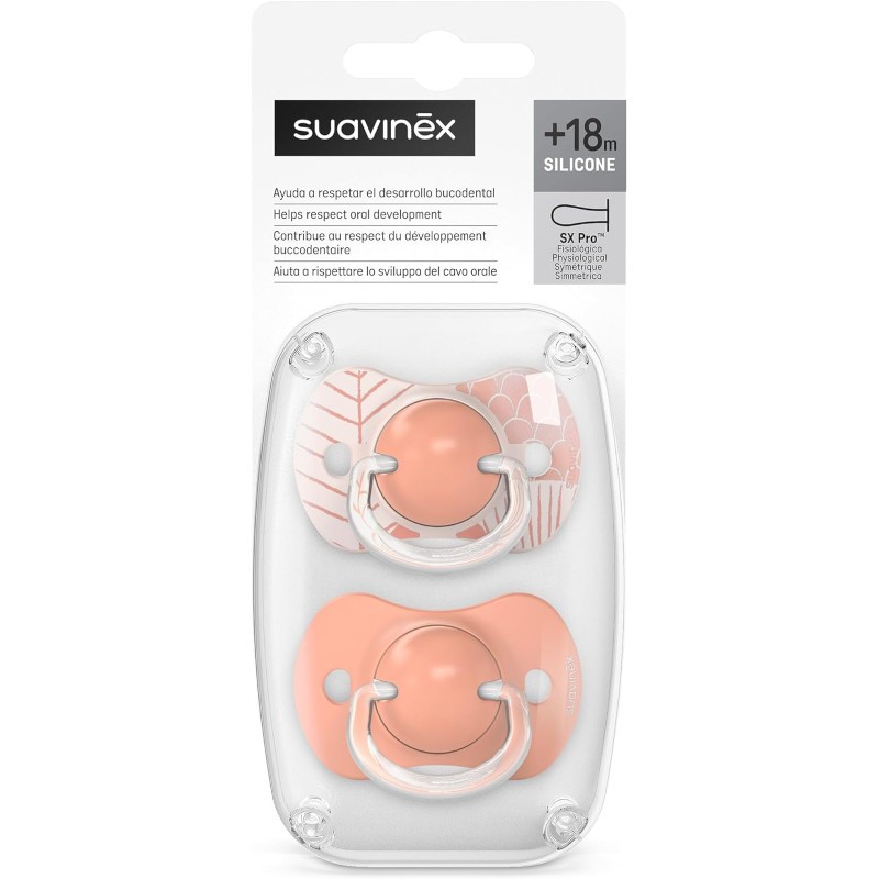SUAVINEX SX Pro Chupeta Tetina Fisiológica de Silicone 18+ Meses 2 Unidades (Folha Rosa) SUAVINEX SX Pro Chupeta Tetina Fisiológica de Silicone 18+ Meses 2 Unidades (Folha Rosa)