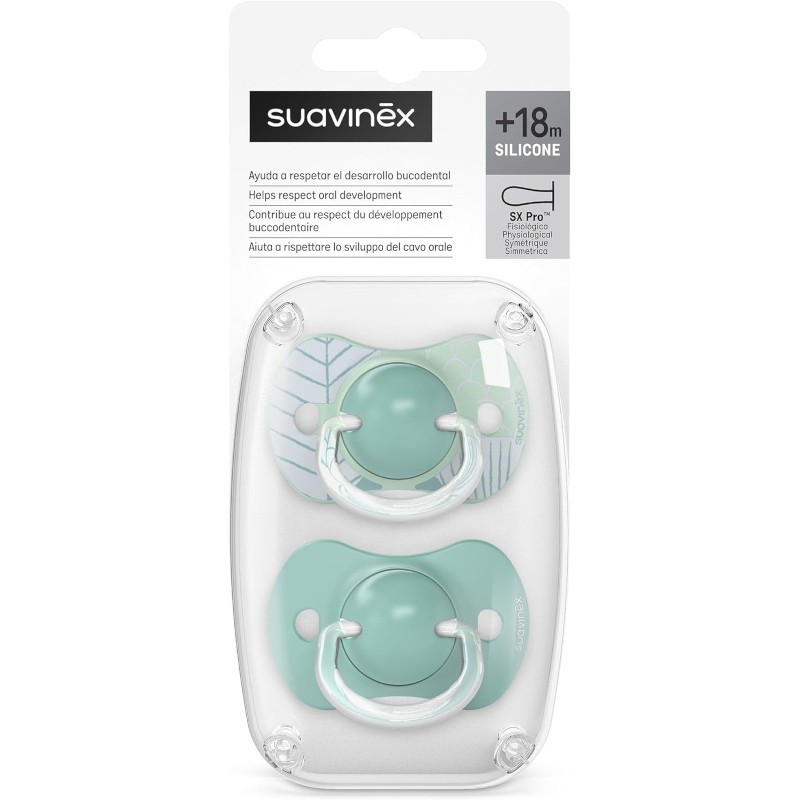 SUAVINEX SX Pro Pacifier Physiological Silicone Teat 18+ Months 2 Units  (Green Leaf)