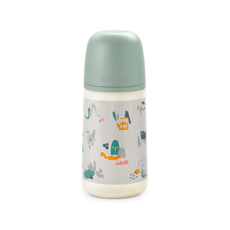 SUAVINEX Babyflasche 270ml SX Pro Physiologischer Sauger Mittlerer Durchfluss (M) - grüne Vögel