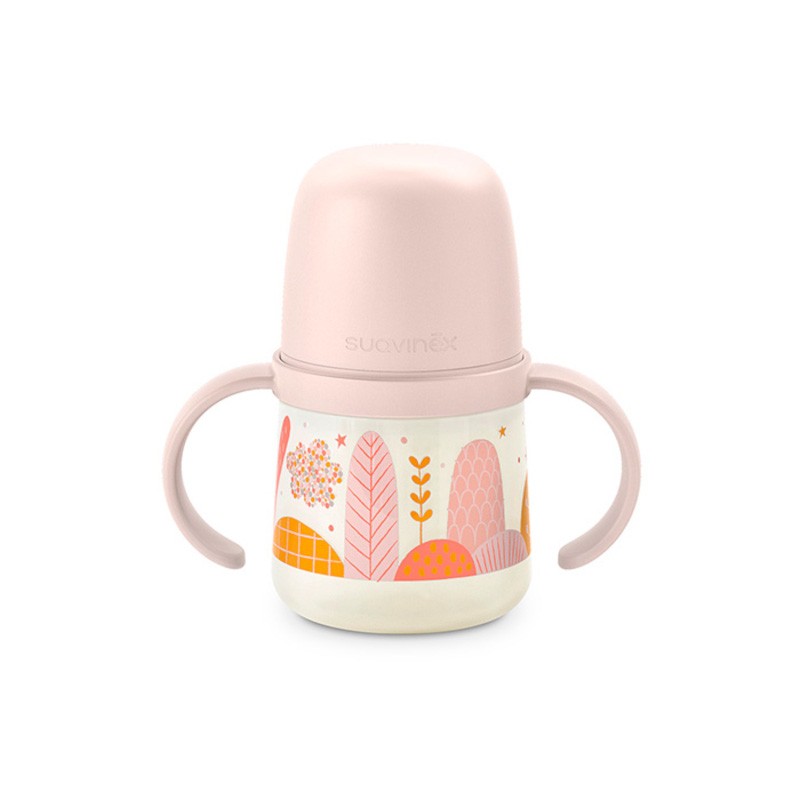 SUAVINEX Erste 150-ml-Babyflasche mit Griffen und Auslaufschutz, +4M (Pink Forest) SUAVINEX Erste 150-ml-Babyflasche mit Griffen und Auslaufschutz, +4M (Pink Forest)