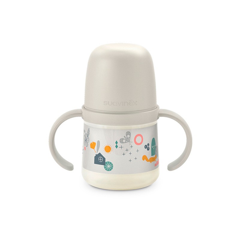 SUAVINEX First 150ml Baby Bottle with Handles and Anti-Spill Spout +4M (White Forest)