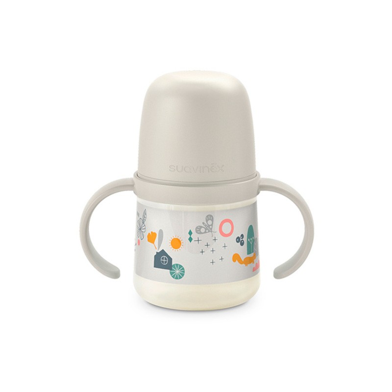 SUAVINEX First Biberon 150 ml avec poignées et bec anti-déversement +4M (Forêt Blanche)