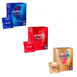 Confezione di preservativi naturali DUREX 24 unità + Sensitive Soft 24 unità + Real Feel 24 unità