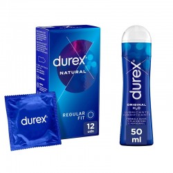 DUREX Natural Kondompackung 12 Einheiten + Play Original H2O Gleitmittel 100ml