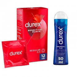 Pacote de preservativos DUREX Soft Sensitive 12 unidades + Lubrificante Play Original H2O 100ml
