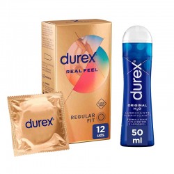 DUREX Real Feel Kondompackung 12 Einheiten + Play Original H2O Gleitmittel 100ml