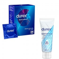 Confezione di preservativi naturali DUREX 24 unità + lubrificante idratante naturale 100 ml