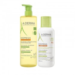 A-DERMA Exomega Oil Control Shower Cleanser 750ml + Emollient Cream 400ml