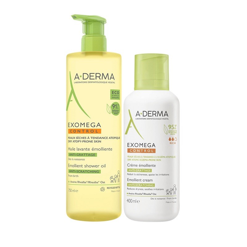 A-DERMA Exomega Oil Control Detergente Doccia 750ml + Crema Emolliente 400ml A-DERMA Exomega Oil Control Detergente Doccia 750ml + Crema Emolliente 400ml