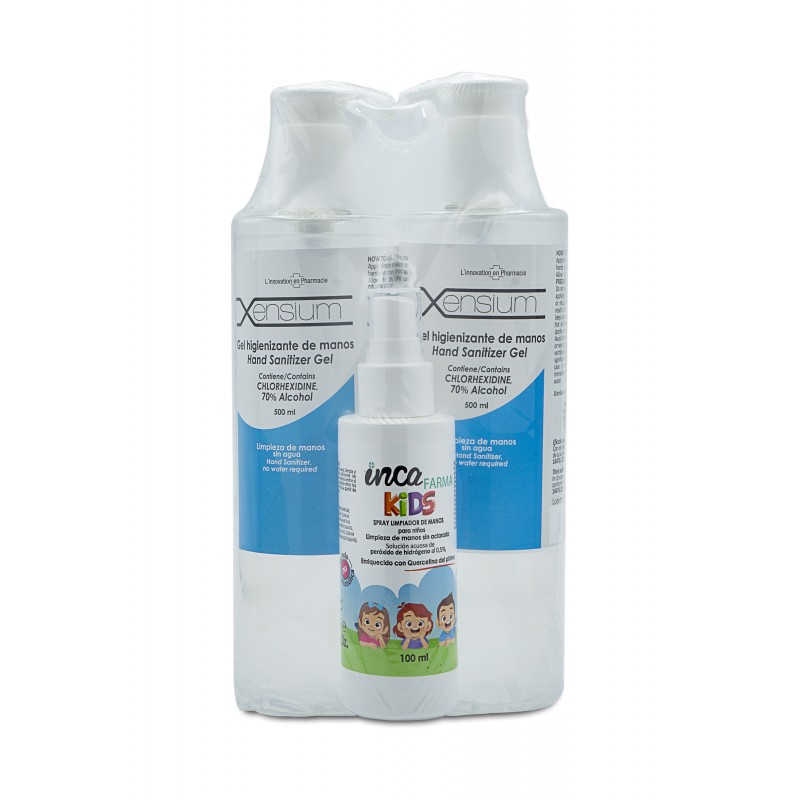 Gel désinfectant pour les mains XENSIUM 2x500 ml + Pack spray enfant
