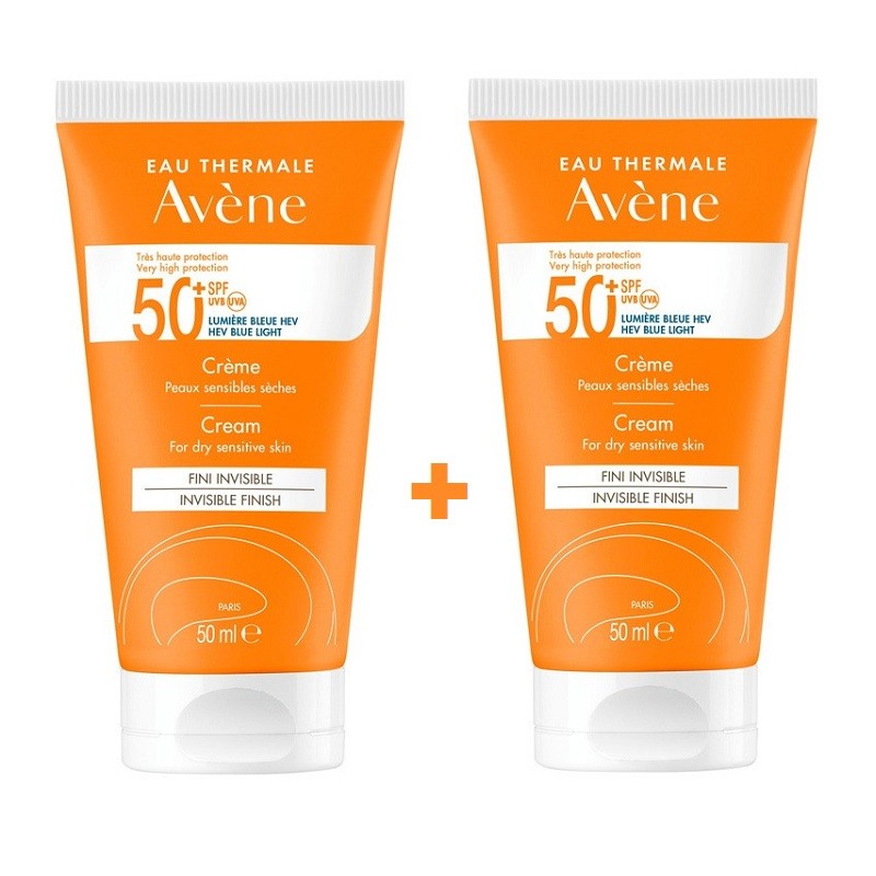 AVÈNE Crème Solaire Peaux Sensibles et Sèches SPF50+ DUPLO 2x50 ml