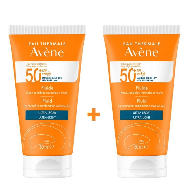 AVÈNE Crème Solaire Fluide Peaux Sensibles Normales à Mixtes SPF50+ DUPLO 2x50 ml AVÈNE Crème Solaire Fluide Peaux Sensibles Normales à Mixtes SPF50+ DUPLO 2x50 ml