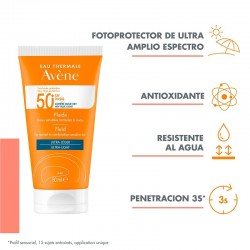 AVÈNE Crème Solaire Fluide Peaux Sensibles Normales à Mixtes SPF50+ DUPLO 2x50 ml