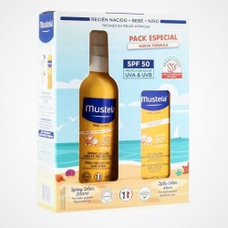 MUSTELA Pack Crème Solaire Bébé SPF50+ Spray 200 ml + Lait Solaire SPF50+ (40 ml)