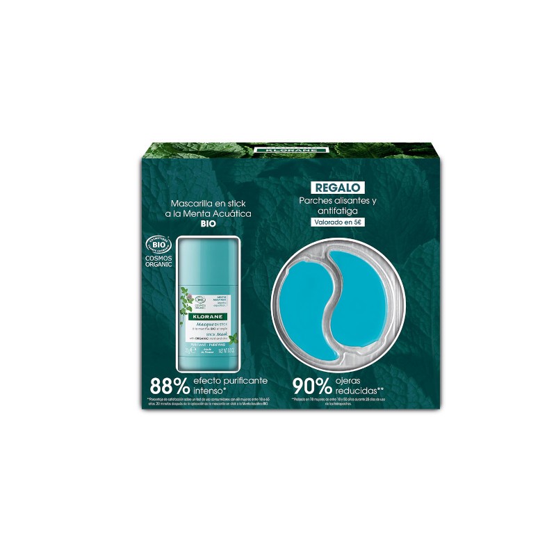 Klorane BIO Aquatic Mint Purifying Stick Mask 50 ml + Klorane Smoothing and Anti-Fatigue Patches as a GIFT Klorane BIO Aquatic Mint Purifying Stick Mask 50 ml + Klorane Smoothing and Anti-Fatigue Patches as a GIFT