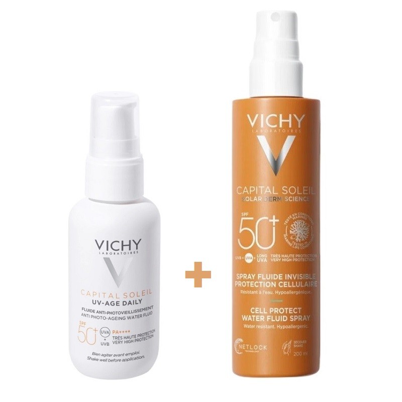 VICHY Capital Soleil UV-AGE Daily SPF50+ Wasserfluid 40ml + Unsichtbares Fluid Spray SPF50+ (200ml)