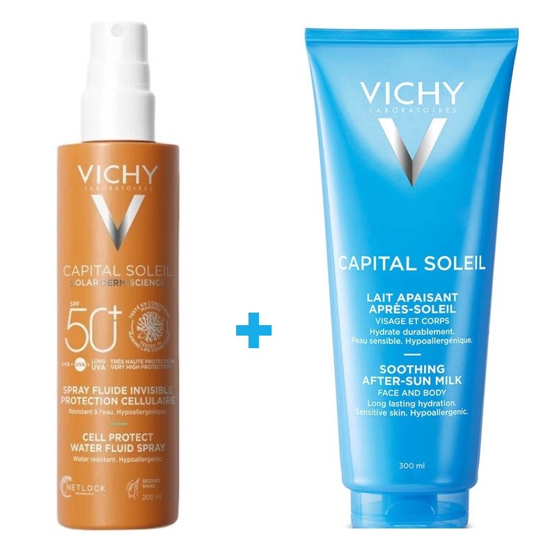 VICHY Capital Soleil Invisible Fluid Spray SPF50+ (200ml) + After Sun Soothing Milk 300ml VICHY Capital Soleil Invisible Fluid Spray SPF50+ (200ml) + After Sun Soothing Milk 300ml