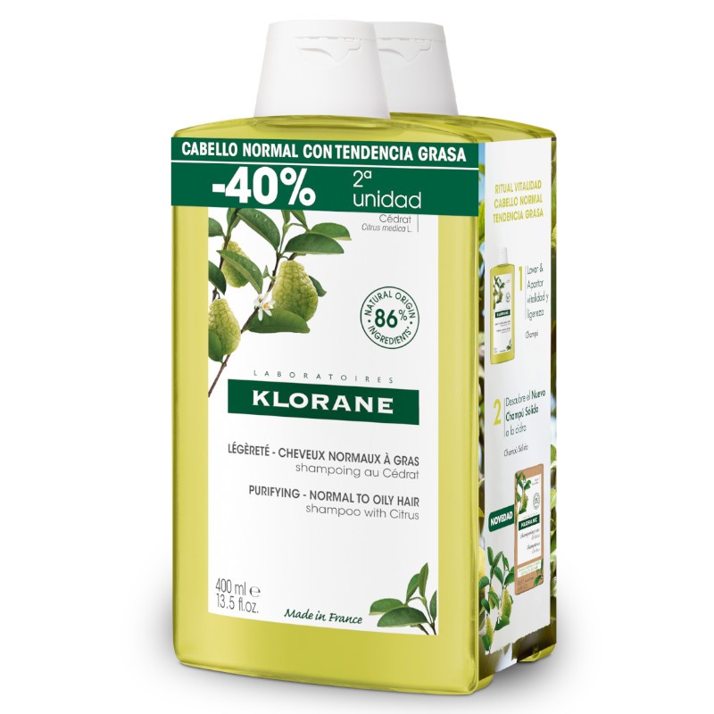 KLORANE DUPLO Shampoing Citron 2x400ml【40% DE RÉDUCTION 2ème Unité】 KLORANE DUPLO Shampoing Citron 2x400ml【40% DE RÉDUCTION 2ème Unité】