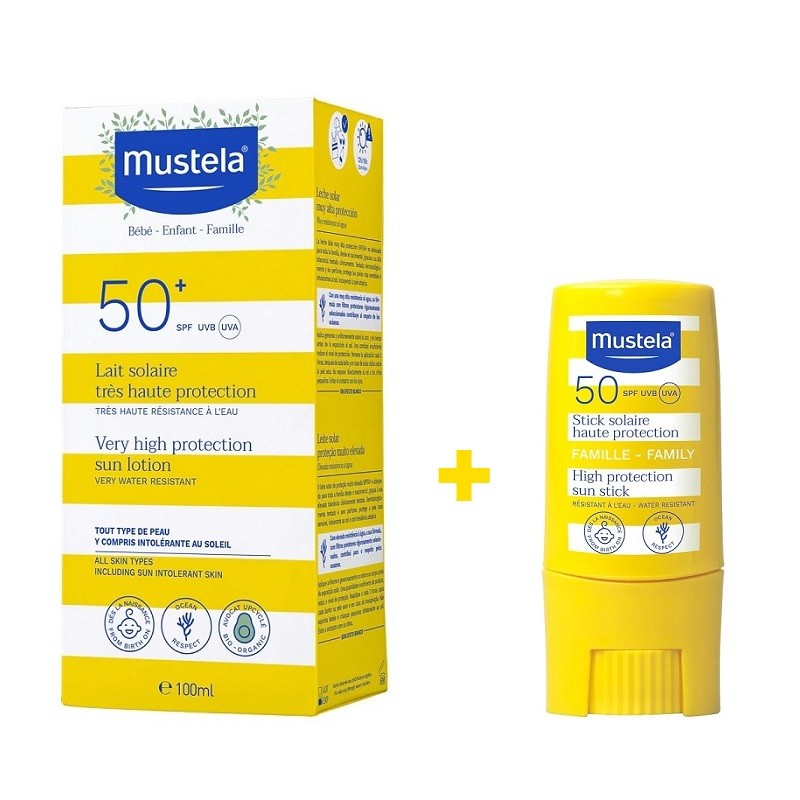 MUSTELA Very High Protection Sun Milk SPF 50+ (100ml) + High Protection Sun Stick SPF 50+ 9ml