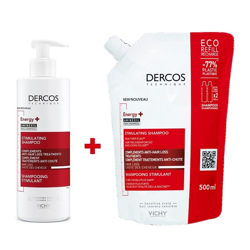 VICHY Dercos Anti-Hair Loss Shampoo 400ml + Refill Stimulating Shampoo 500ml
