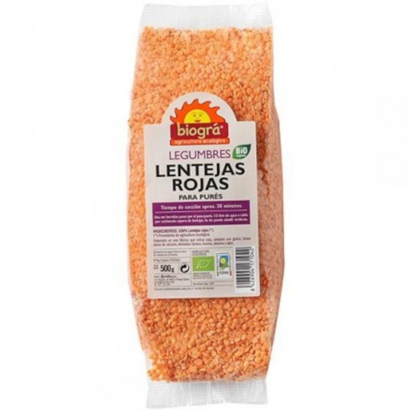 Biogra Lentejas Rojas para Purés Bio 500 g