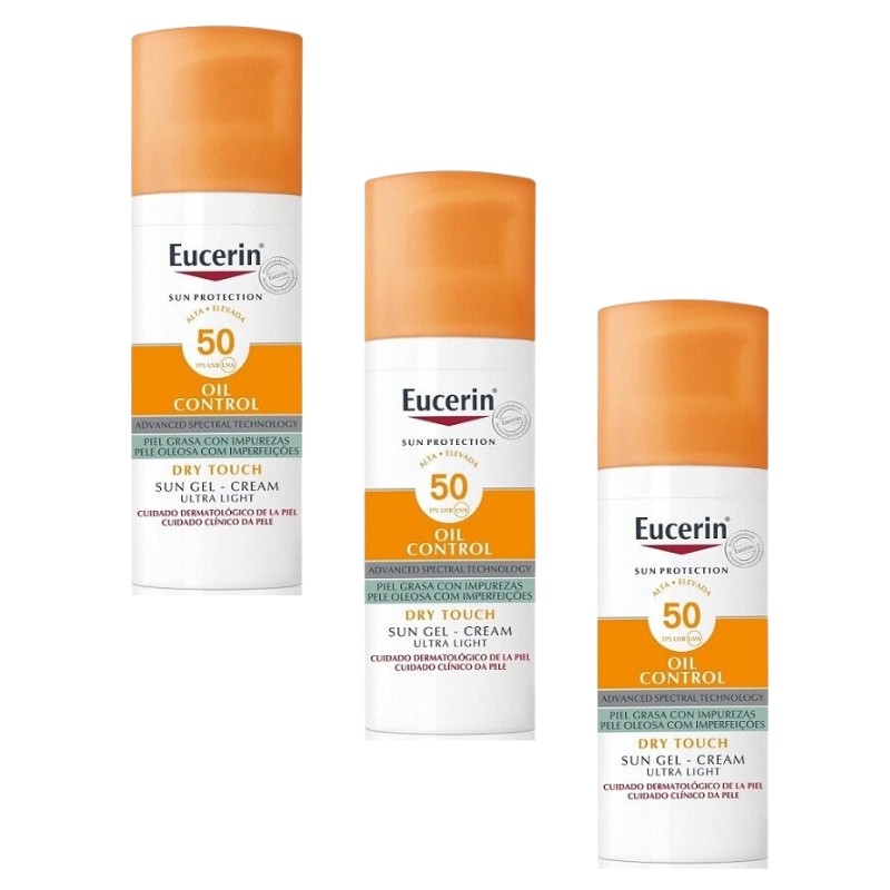 EUCERIN Gel-Crème Solaire Contrôle de l'Huile Toucher Sec SPF 50+ (3x50ml) OFFRE PACK EUCERIN Gel-Crème Solaire Contrôle de l'Huile Toucher Sec SPF 50+ (3x50ml) OFFRE PACK