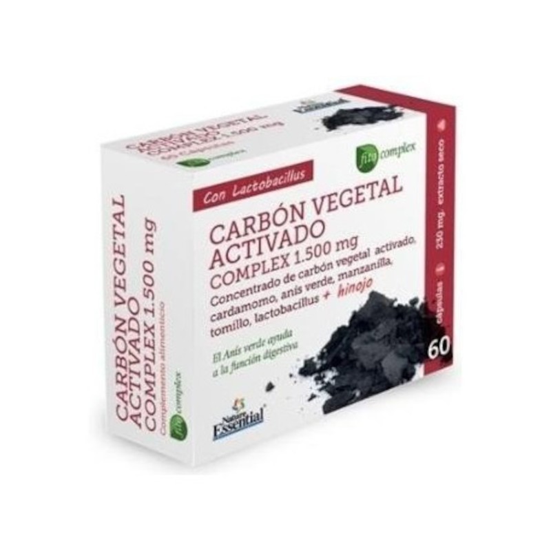 Nature Essential Activated Vegetable Carbon Complex 1500 mg Ext Dry 60 Capsules