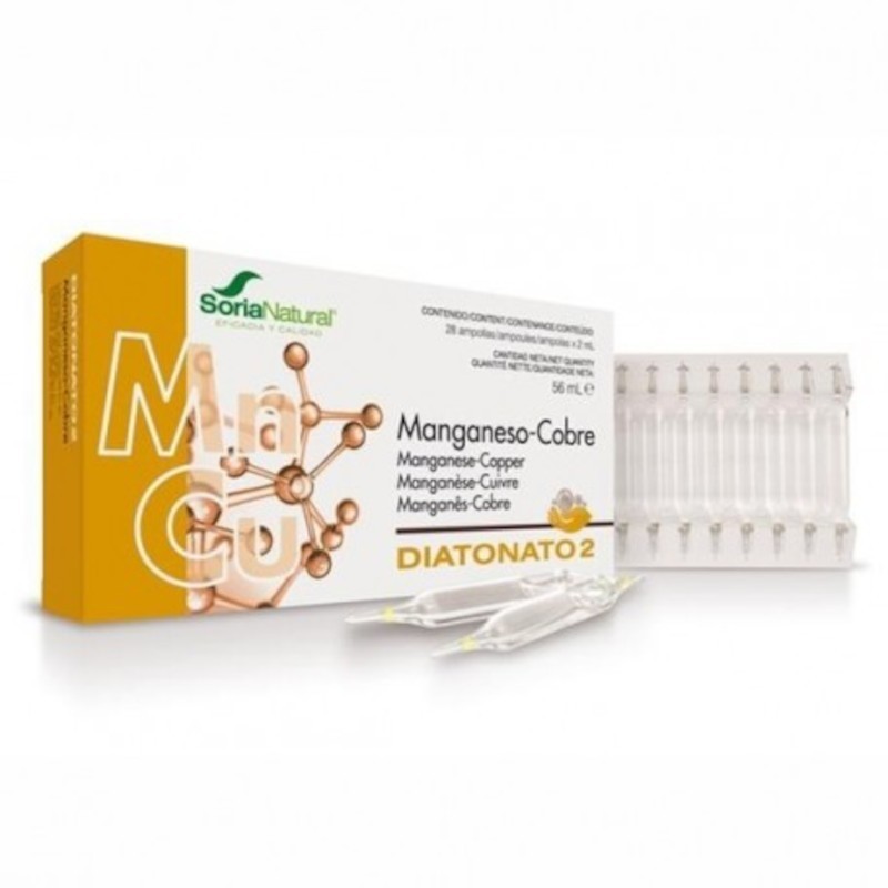 Soria Natural Diatonate 2 Manganèse-cuivre 28 ampoules Soria Natural Diatonate 2 Manganèse-cuivre 28 ampoules