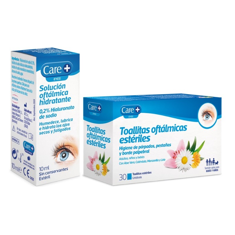 CARE+ Solución Oftálmica Hidratante 0,2% Ácido Hialurónico + Toallitas Oftálmicas