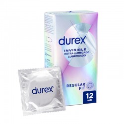 DUREX Preservativos Invisibles Extra Lubricados 12 unidades